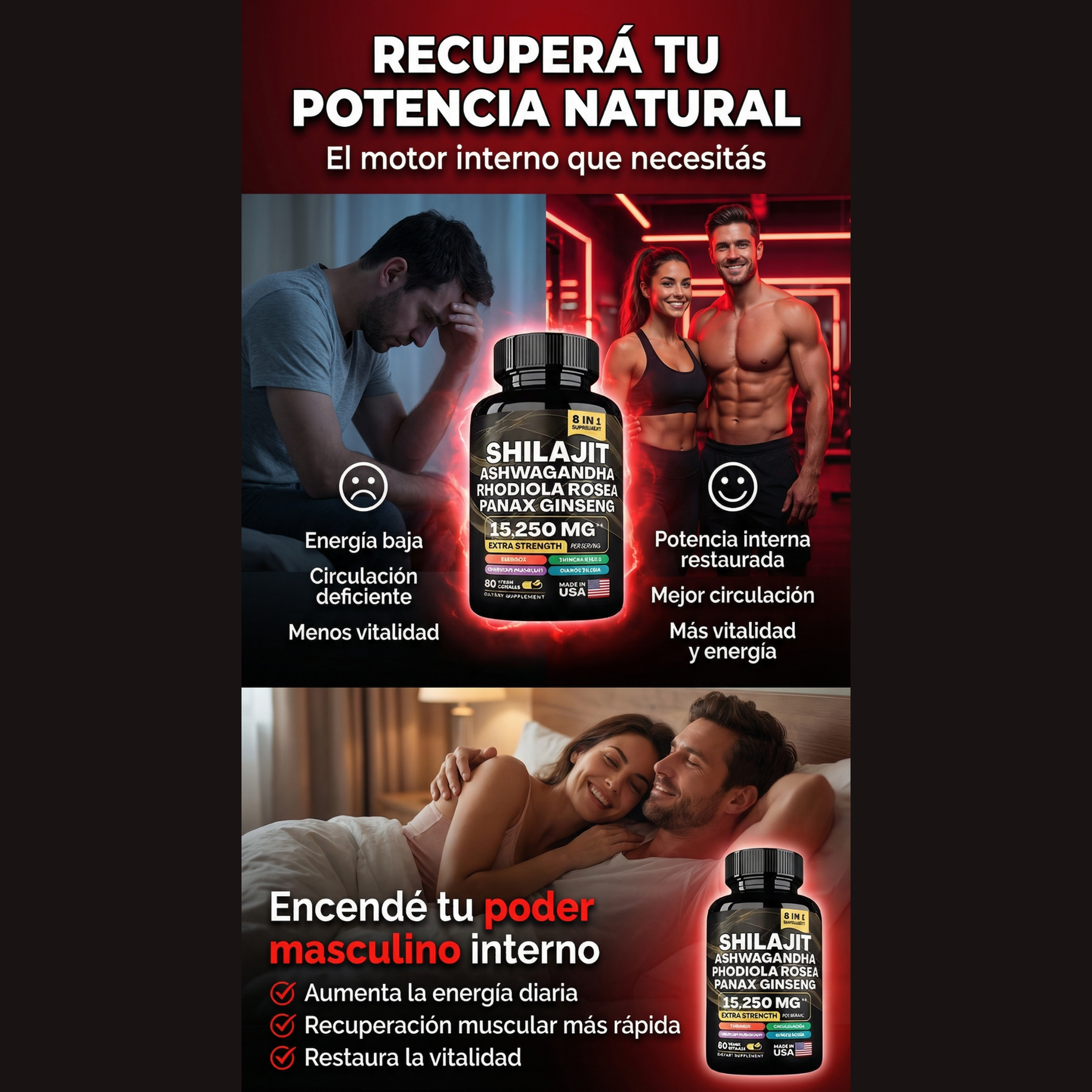 Shilajit 8 en 1™ para Vitalidad Masculina – Energía Sostenida, Foco Mental, Equilibrio del Estrés y Rendimiento Diario – Fórmula Adaptógena Premium