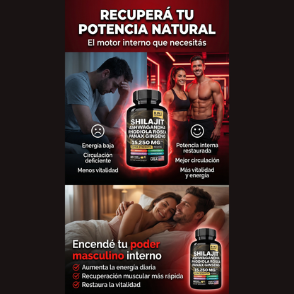 Shilajit 8 en 1™ para Vitalidad Masculina – Energía Sostenida, Foco Mental, Equilibrio del Estrés y Rendimiento Diario – Fórmula Adaptógena Premium
