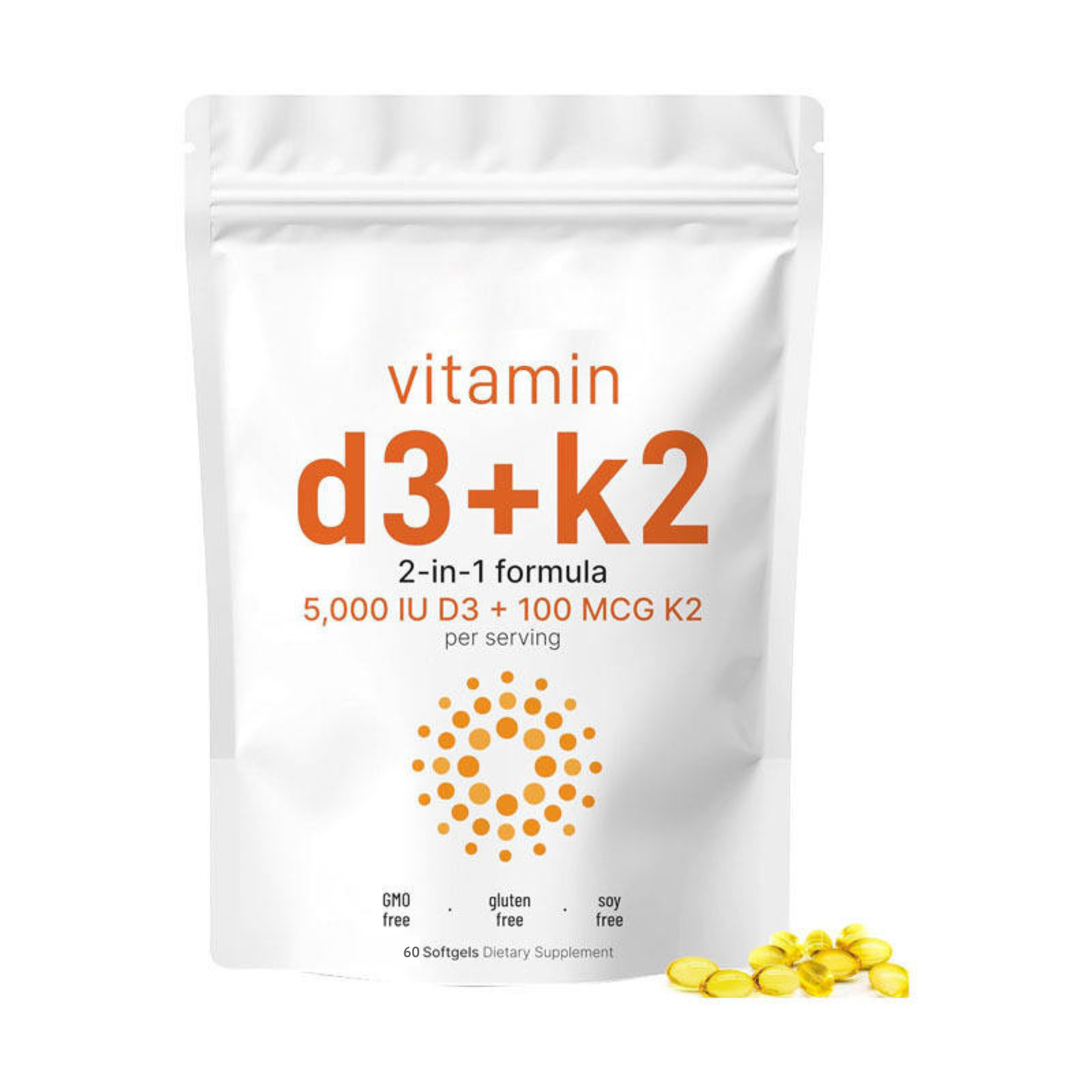 Vitamina D3+K2 (60) Fórmula Premium para huesos fuertes y energía diaria 60 Softgels