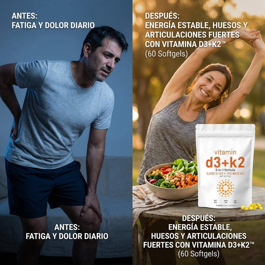Vitamina D3+K2 (60) Fórmula Premium para huesos fuertes y energía diaria 60 Softgels