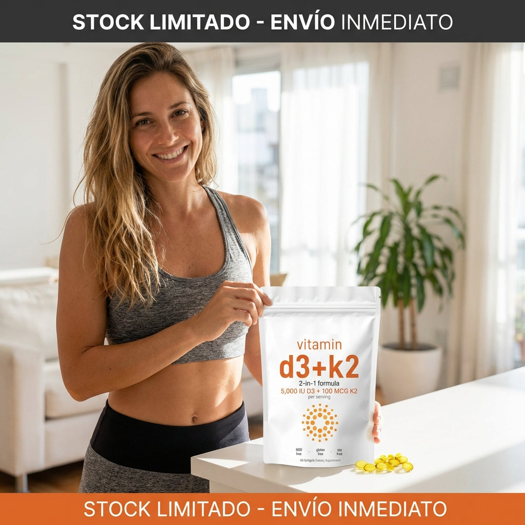 Vitamina D3+K2 (60) Fórmula Premium para huesos fuertes y energía diaria 60 Softgels