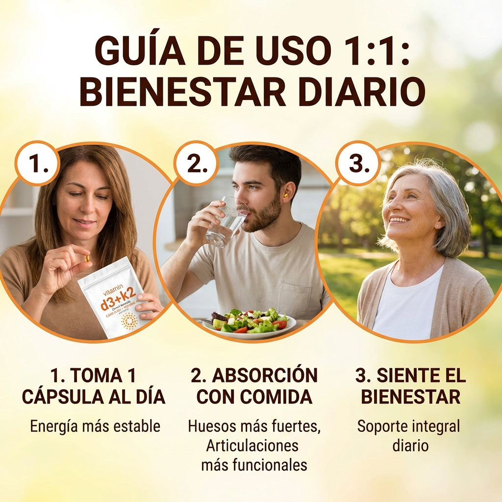 Vitamina D3+K2 (60) Fórmula Premium para huesos fuertes y energía diaria 60 Softgels