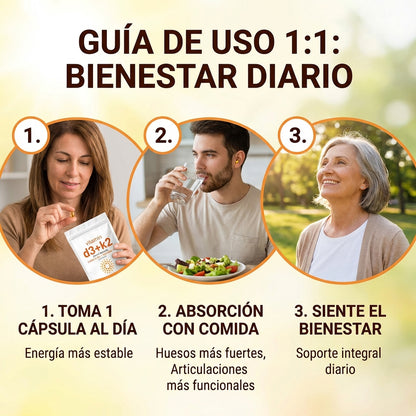 Vitamina D3+K2 (60) Fórmula Premium para huesos fuertes y energía diaria 60 Softgels