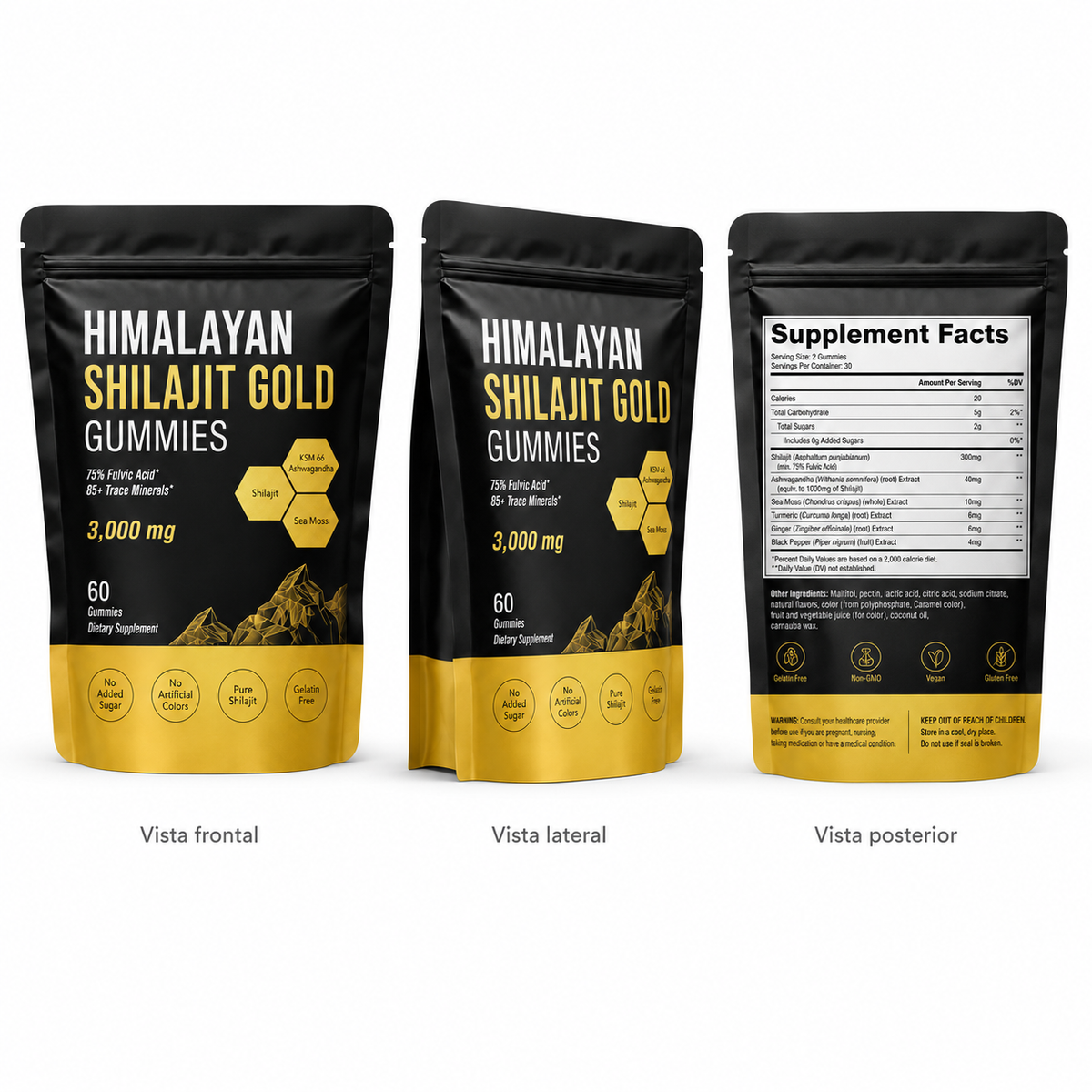 Shilajit Gold 3000 mg con ashwagandha – 60 gomitas - vista 2