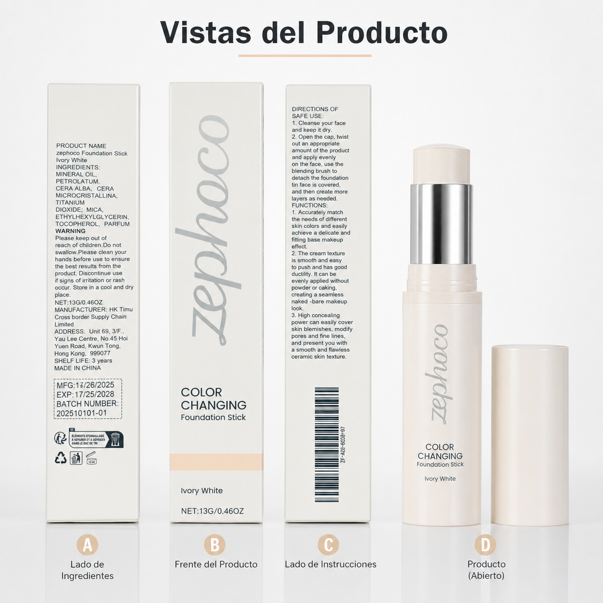 Zephoco Base adaptativa en stick Ivory White – 13 g - vista 2
