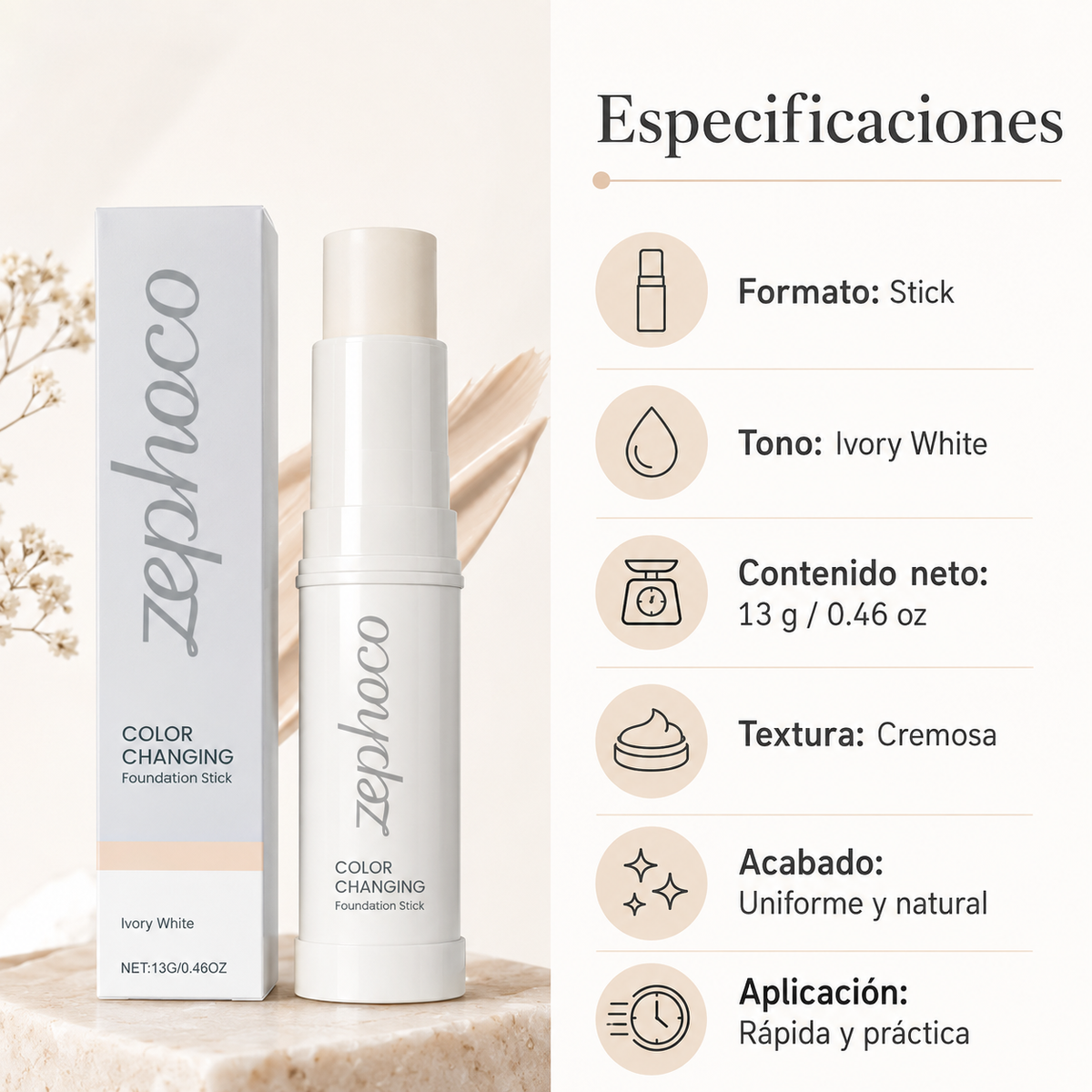 Zephoco Base adaptativa en stick Ivory White – 13 g - vista 3